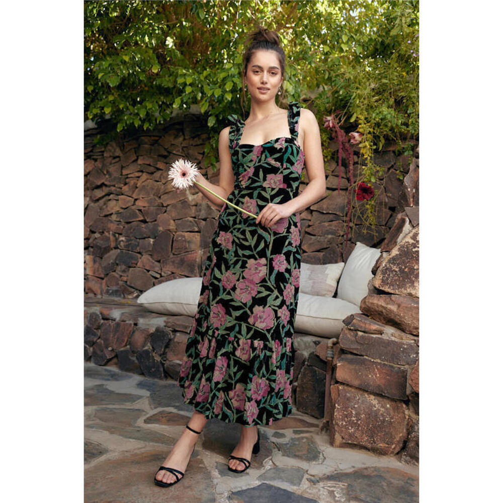 Lulus Glorious Garden Black Floral Print Burnout Velvet Maxi Dress - Size XL